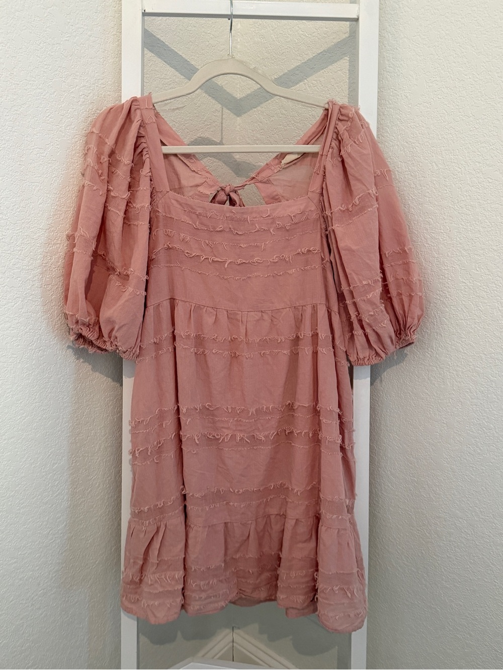 Altar’d State Dusty Rose Frayed Puff Sleeve Open Back Dress L